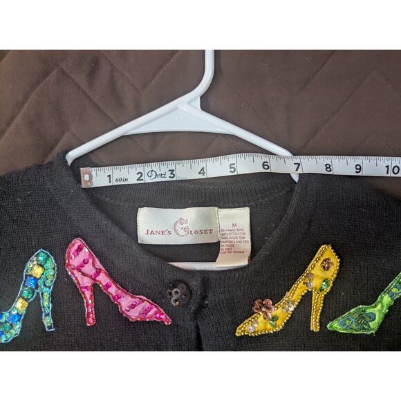 VINTAGE 90s black dressy high heel cardigan w/button front by Jane's Closet, Med - Picture 6 of 8